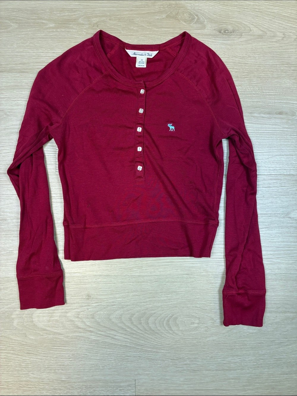Abercrombie & Fitch Burgundy Long-Sleeve Henley Crop Top